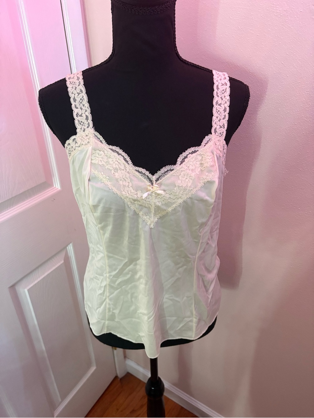 Vintage Olga Lace Trim Satin Camisole in Ivory